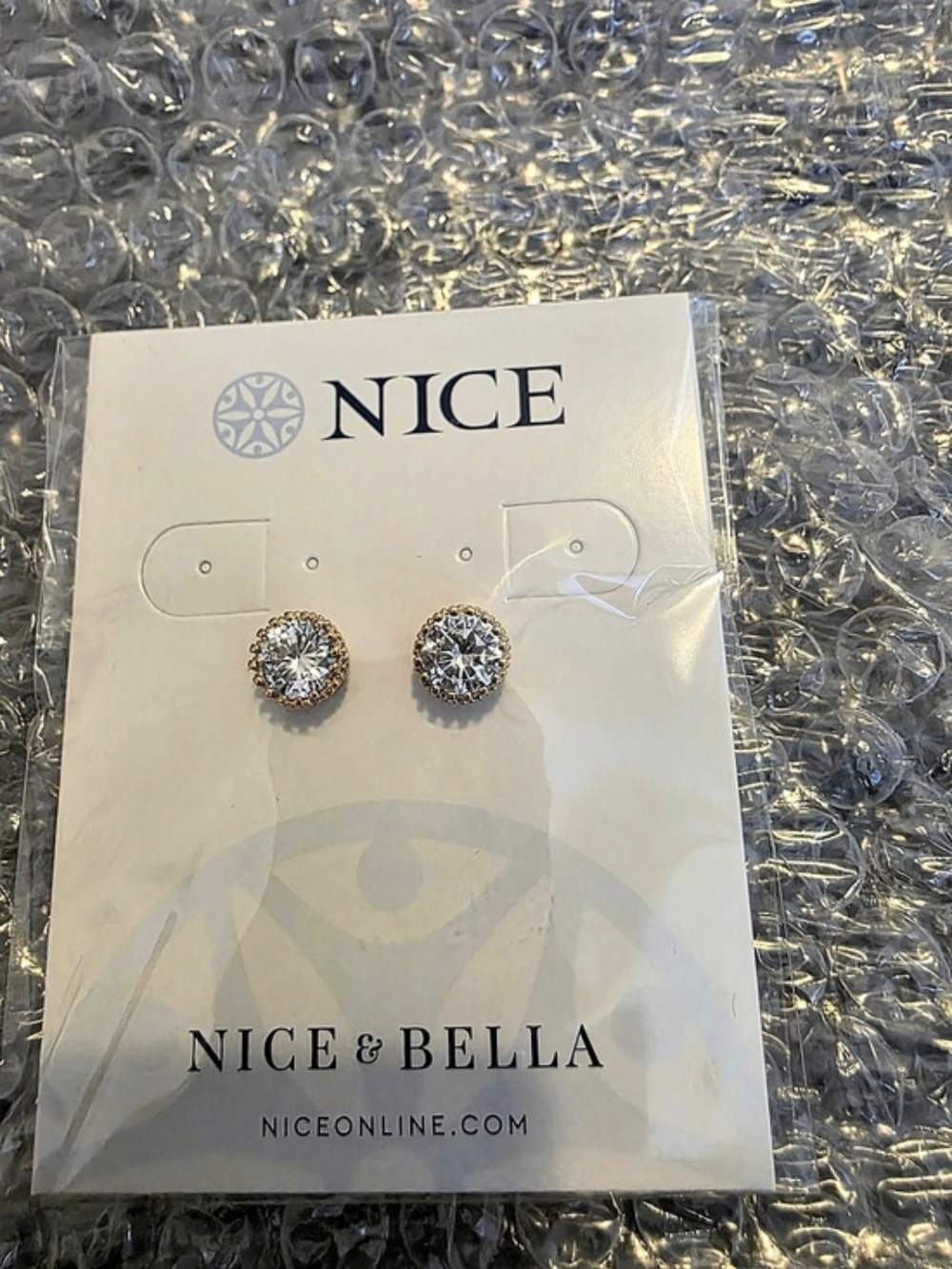 Nice & Bella Crystal Stud Earrings in Gold NWT